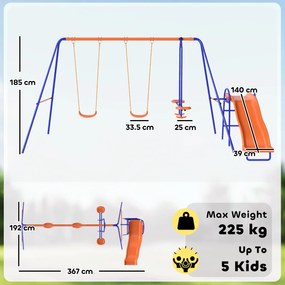 Outsunny Leagăn Infantil 4 în 1 Columpio pentru Copii cu 2 Leagăne Individuale 1 Leagăn cu Planeator 1 Tobogan Multicolor | Aosom Romania