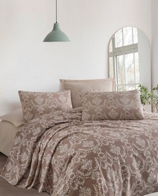 Set cuvertura pat dublu PURE, maro, bumbac, 200x230 cm, cu cearsaf si