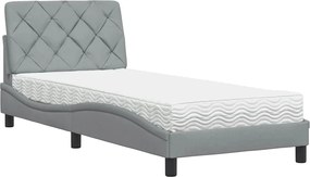 vidaXL Pat cu saltea, gri deschis, 90x200 cm, textil