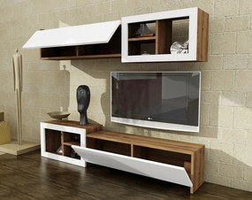 Ansamblu Comoda TV Prag Alb-Walnut