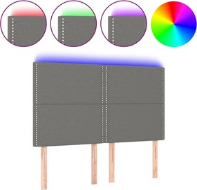 vidaXL Tăblie de pat cu LED, gri închis, 144x5x118/128 cm, textil