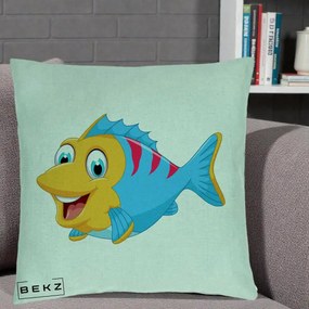 Perna Decorativa Peste Vesel Cartoon, 40x40 cm, Verde Menta, Husa Detasabila, Perna Inclusa, BEKZ®