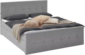 Boxspring 180x200 cm, cu lada de depozitare, 2 saltele și topper, material țesătură, culoare gri deschis