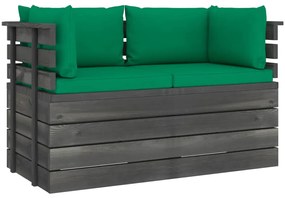 3061736 vidaXL Canapea grădină din paleți, 2 locuri, cu perne, lemn masiv pin