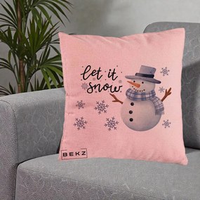Perna Decorativa Let It Snow Om de Zapada, 40x40 cm, Roz, Husa Detasabila, Perna Inclusa, BEKZ®