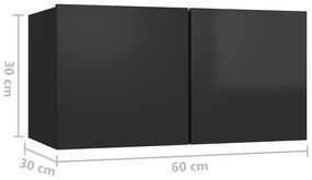 Set dulapuri TV, 3 piese, negru extralucios, PAL 1, negru foarte lucios, 60 x 30 x 30 cm
