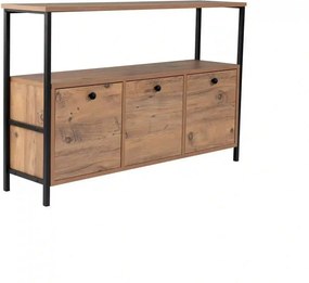 Comoda SOLACE, pin atlantic/negru, PAL/metal, 120x30x77 cm