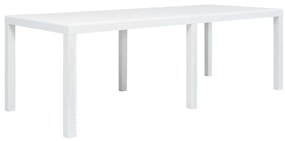 vidaXL Masă de grădină, albă, 220x90x72 cm, plastic, aspect ratan