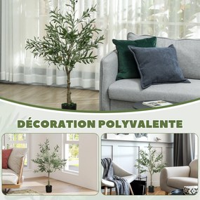 HOMCOM Plantă Artificială de Măslin cu 450 de Frunze, 20 de Măsline și Ghiveci Inclus, Ø15x120 cm, Verde | Aosom Romania