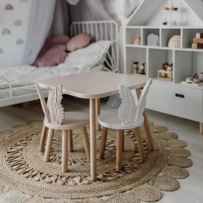 Set masuta patrata roz si 2 scaunele ingeras roz si alb