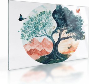Tablou pe sticlă – Arbore acvarelă plin de viață (70x50 cm)