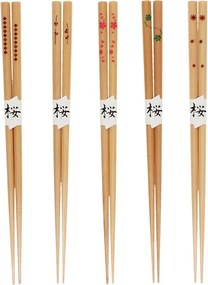 Set de bețe chinezești în culoare naturală din lemn 5 buc. Delicate – Rex London