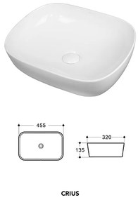 Lavoar pe blat Fluminia, Crius White, dreptunghiular, 45,5 x 32cm, alb