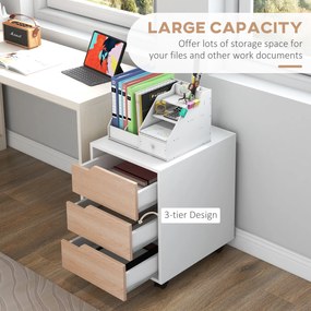 Comoda din MDF cu 3 Sertare si 4 roti cu rotatie de 360 ° (2 cu frane), pentru Birou sau Studio Alba si Lemn 31x37x7.2cm HOMCOM | Aosom Romania