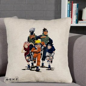 Perna Personalizata Naruto Echipa 7 Kakashi Sensei, 40x40 cm, Bej Canapea, Husa Detasabila, Perna Inclusa, BEKZ®