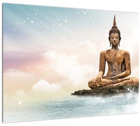 Tablou pe sticlă - Buddha care supraveghează pământul (70x50 cm)