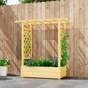 Outsunny Jardinieră ridicată cu spalier lateral și superior, ghiveci pentru flori cu găuri de drenaj, 110x44x113cm, lemn natural | Aosom Romania