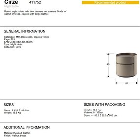 Noptiera rotunda cu 2 sertare Cirze