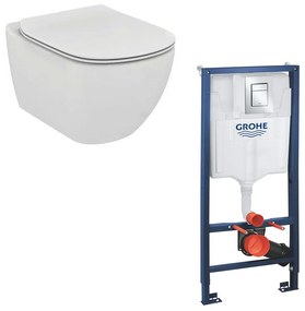 Set vas wc Ideal Standard Tesi AquaBlade cu capac soft close si rezervor Grohe cu clapeta Skate Cosmopolitan S