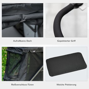 PawHut Cărucior pentru câini cu pernă, 3 buzunare laterale, pliabil, cărucior pentru câini, 102 cm x 62 cm x 105 cm, Negru | Aosom Romania