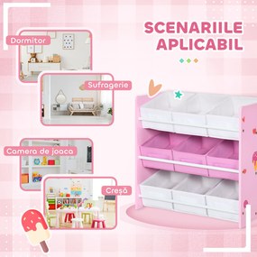 ZONEKIZ Dulăpior de Jucării cu 9 Coșuri Detașabile din MDF și Material Textil Roz | Aosom Romania
