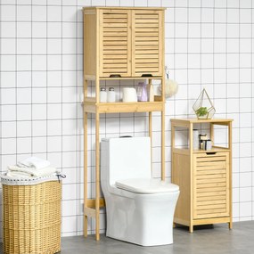 Kleankin Mobilier de baie din Bambus si MDF, Raft pentru Masina de Spalat, 60x23x173cm | Aosom Ro