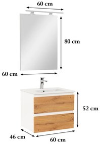 Mobilier complet de baie Vario Forte 60, stejar alb