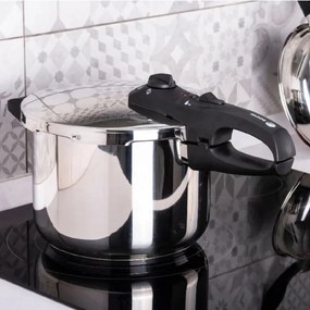 Oală sub presiune Fagor Duo 8L, 22 cm, 60/100 kPa, marcaj interior, fund IMPAKSTEEL, 5 sisteme de protecție, compatibilă cu plitele cu inducție, argintie