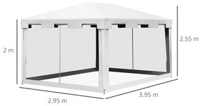 Outsunny Foisor 4x3 m cu Plasa de Tantari si 2 Intrari, Foisor de Gradina din Metal si PE, Alb si Negru