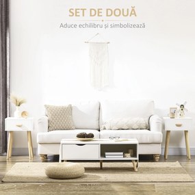 HOMCOM Set de 2 Noptiere pentru Dormitor cu Sertar, Pereche de Noptiere Moderne din Lemn, Măsuțe pentru Canapea, Living, Cameră de Zi și Dormitor, 40.5x30.5x60 cm, Culoare Stejar și Alb | Aosom Romania