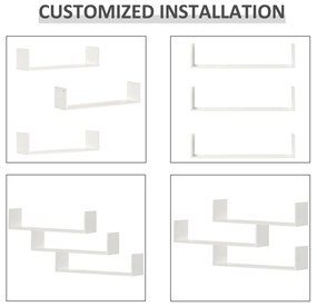 HOMCOM Set di 3 Rafturi de Perete pentru Obiecte, Rafturi de Perete din Lemn, 80x18x18 cm, Alb | Aosom Romania
