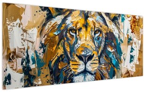 Tablou - pictură în ulei abstractă cu leu (120x50 cm)