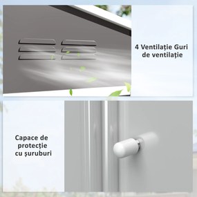 Outsunny Magazie de Grădină 3.6m² din Oțel Galvanizat cu Guri de Ventilație, Magazie de Grădină cu Uși Glisante Duble, Acoperiș Înclinat, Magazie de Unelte cu Mănuși, Gri Deschis | Aosom Romania