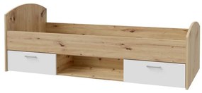 Pat pentru o persoană URO 90x200 cm cu spațiu de depozitare, stejar artisan/alb