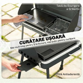 Outsunny Grătar barbecue compact cu arzător pentru camping | Aosom Romania