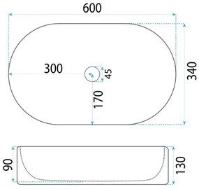 REA-U6526 - Lavoar pentru montaj pe blat VANDA 34x60 cm, ceramică, alb lucios