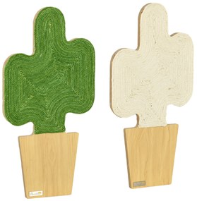 PawHut Set de 2 grifoni zgâriere mural sau de așezare formă originală cactus cu suprafață de zgâriere din iută 30 x 60 cm maro alb verde | Aosom Romania