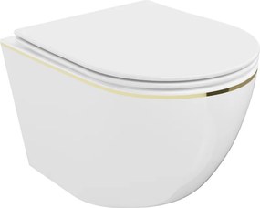 Mexen Lena vas de toaletă Rimless cu capac slim cu închidere lentă, duroplast, alb/linie aurie - 30224005