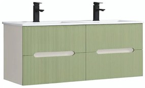 Trent 120 dulap de baie inferior cu chiuvetă ceramică (4 sertare) alb-verde deschis