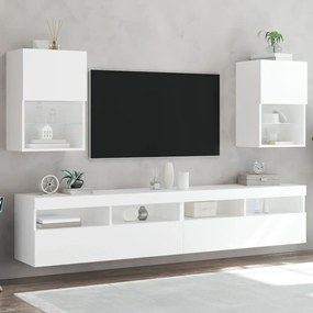 837030 vidaXL Comode TV cu lumini LED, 2 buc., alb, 40,5x30x60 cm
