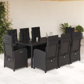 3212461 vidaXL Set mobilier de grădină cu perne, 9 piese, negru, poliratan