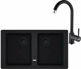Set chiuveta bucatarie compozit Franke Basis VN 2 cuve fara picurator 86x50 cm finisaj negru mat cu baterie Pola