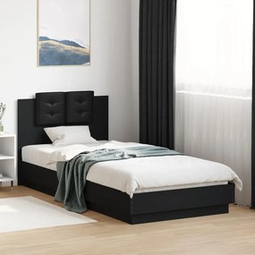 vidaXL Cadru de pat cu tăblie, negru, 90x200 cm, lemn prelucrat