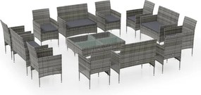 vidaXL Set mobilier de grădină cu perne, 16 piese, gri, poliratan