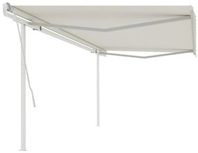 vidaXL Copertină retractabilă manual, cu stâlpi, crem, 5x3 m