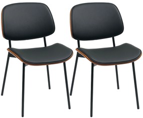 HOMCOM Set de 2 scaune de dining, stil retro clasic, cadru din lemn curbat, pentru living, dormitor, bucătărie, negru | Aosom Romania