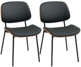 HOMCOM Set de 2 scaune de dining, stil retro clasic, cadru din lemn curbat, pentru living, dormitor, bucătărie, negru | Aosom Romania