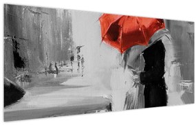 Tablou - Cuplu în dragoste sub o umbrelă, roșu (120x50 cm)