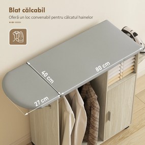 HOMCOM Dulap Masa Calcat – 3 Rafturi, Blat Burete &amp; Ghidaj Rufe | Aosom Romania