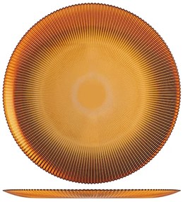 Farfurie aperitiv Groove, H&H, sticlă striată, culoare chihlimbar, 32 cm